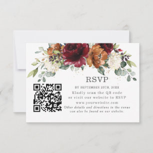 Código QR de RSVP de boda floral naranja borgoña