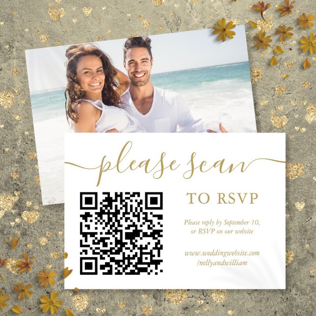 Código QR de RSVP Simple Escritura Dorada Foto (RSVP QR Code Simple Gold Script Photo)