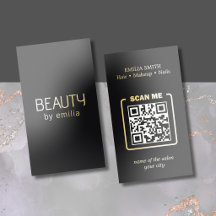Código QR de Salón de Belleza con Hoja de Oro Negr