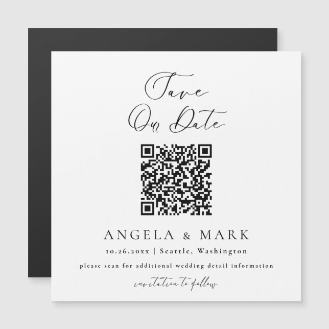 Código QR De Script Moderno Guardar El Imán De Fec (Anverso/Reverso)