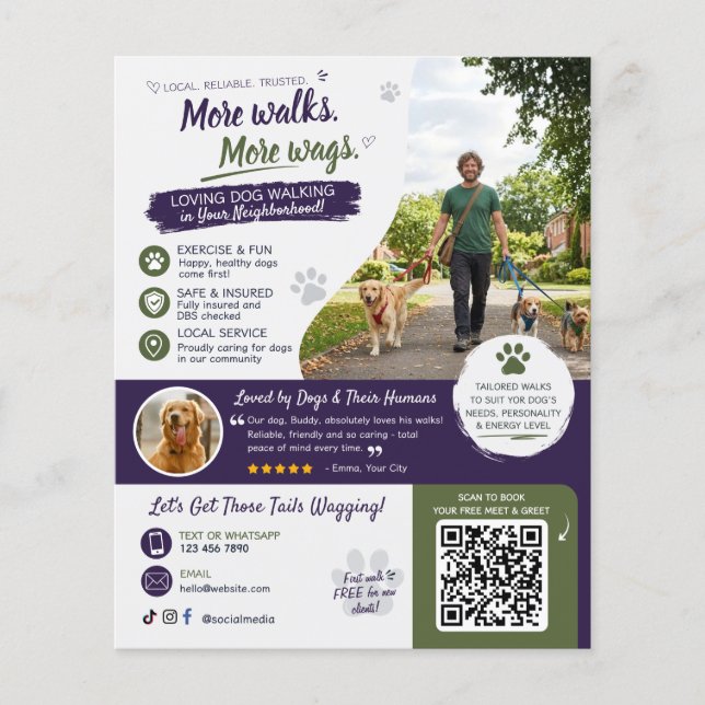 Código QR de volantes de negocios de paseos de per (Frente)
