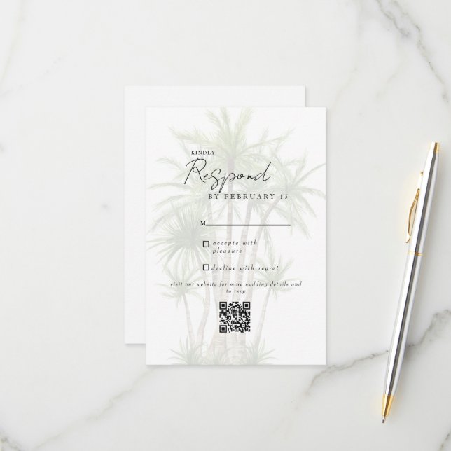 Código QR del Boda moderno tropical blanco RSVP (Anverso/Reverso In Situ)
