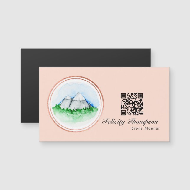 Código QR del planificador de eventos en rosa oro  (Anverso/Reverso)