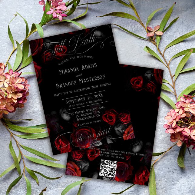 Código QR Elegante Invitación de Boda Floral Negra (Subido por el creador)