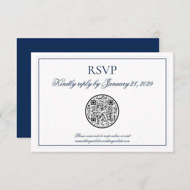 Código QR Elegante Marina Azul Boda Blanca RSVP (Anverso / Reverso)