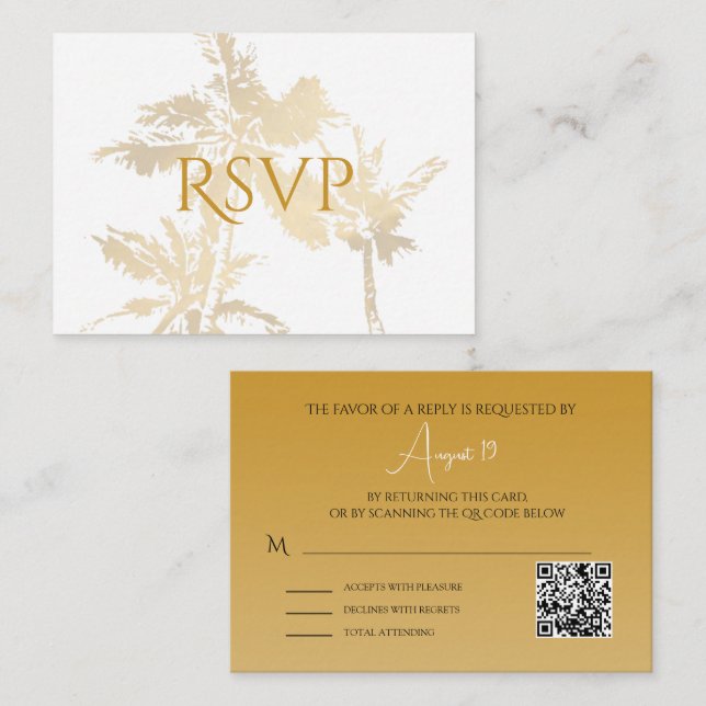 Código QR Elegante Palmeras Oro No Menú (Anverso / Reverso)
