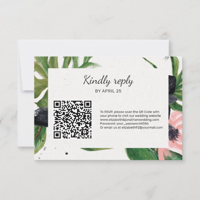 Código QR en línea RSVP boda tropical floral (Anverso)