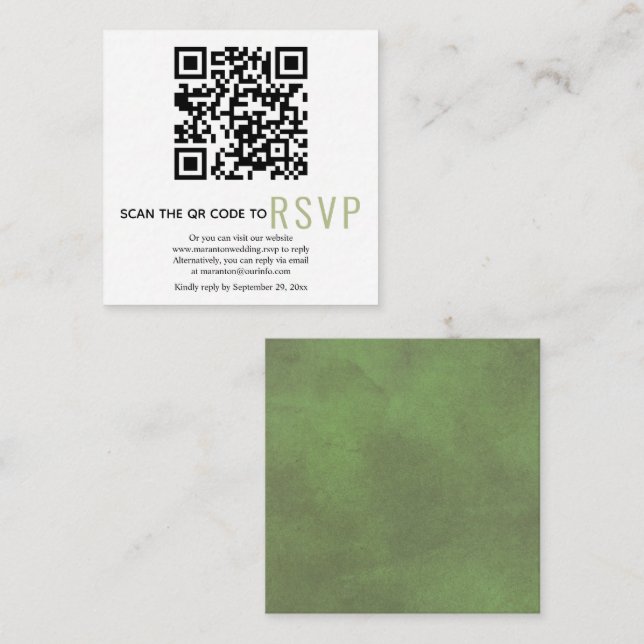Código QR en línea RSVP boda verde Tarjeta de gabi (Anverso / Reverso)