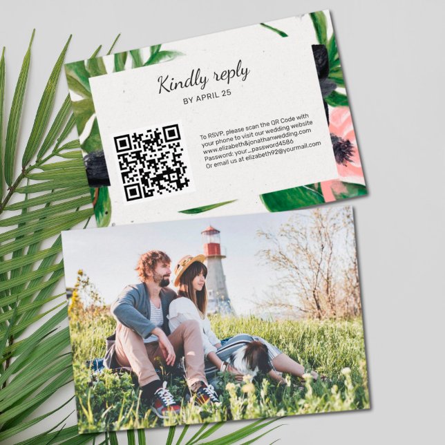 Código QR en línea RSVP foto boda tropical floral (Subido por el creador)
