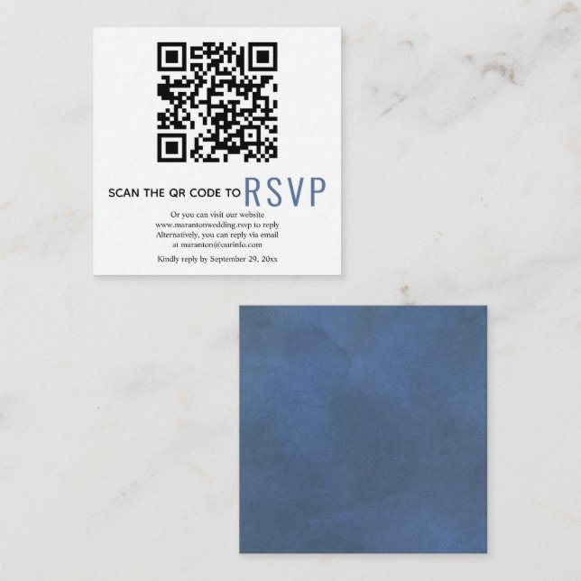 Código QR en línea Tarjeta de gabinete de boda azu (Anverso / Reverso)