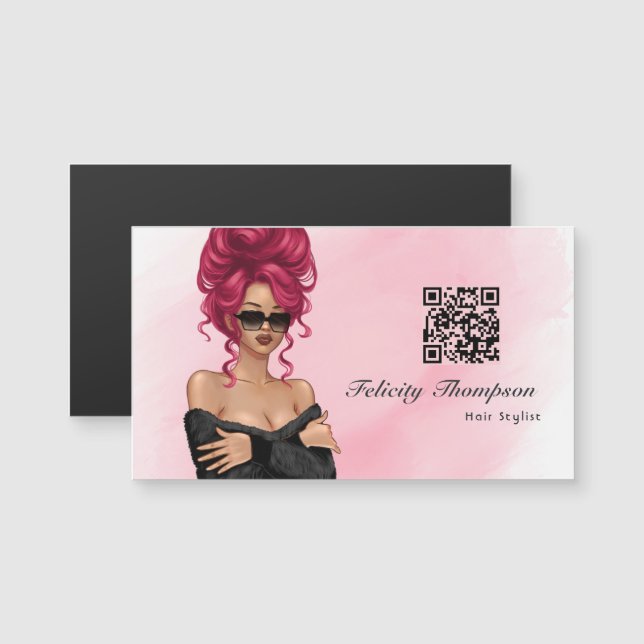 Código QR estilo cabello rosa de moda (Anverso/Reverso)
