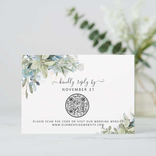 Código QR Eucalyptus Greenery Wedding RSVP (Anverso de pie)