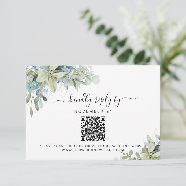 Código QR Eucalyptus Greenery Wedding RSVP (Anverso de pie)