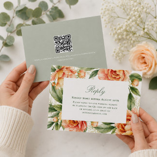 Código QR Floral de Melocotón Tarjeta de Respuesta
