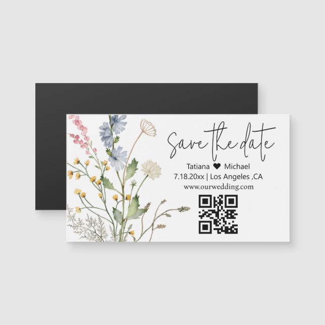 código qr floral mínimo guardar el imán de fecha (Anverso/Reverso)