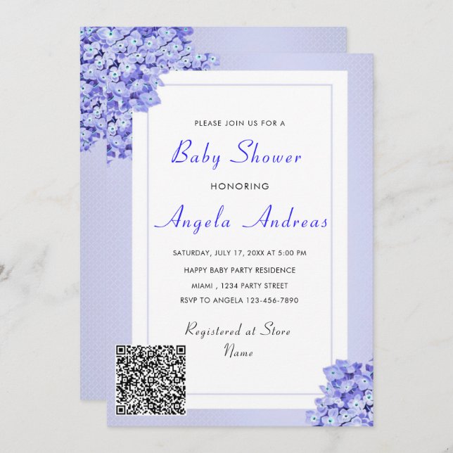 Código QR Flores violentas Bebé Chica Invitación a (Anverso / Reverso)