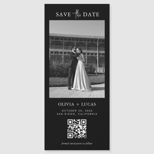 Código QR Foto Boda Magnética Negra Guardar La Fec (Anverso)