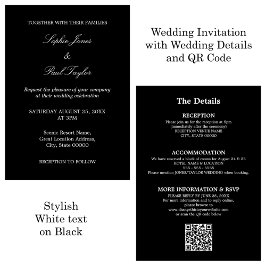 Código QR Guión blanco negro Invitación a matrimon
