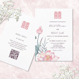 Código QR   Invitación de boda china Flor de Loto