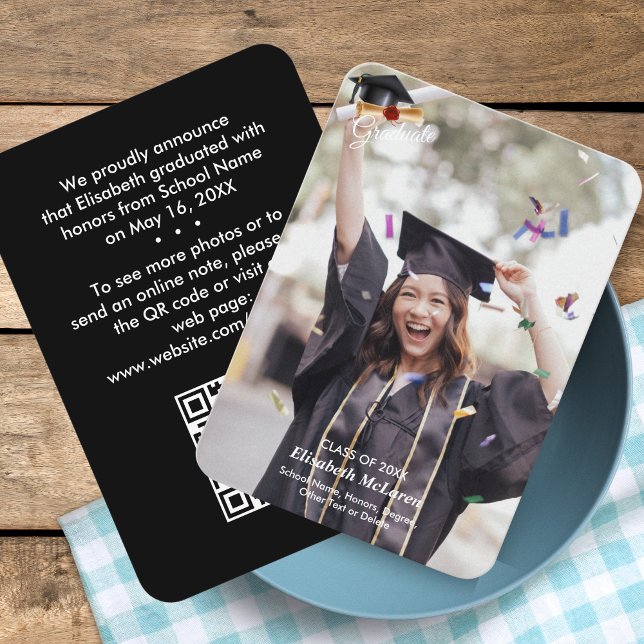 Código QR Mini Graduación Invitación de foto Inser (2025 QR Code Graduation Photo Insert | Elegant & Mini  )