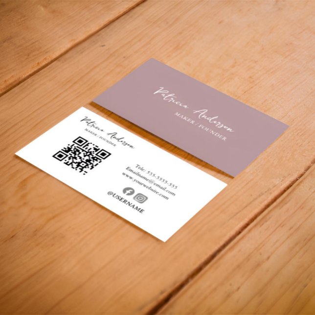 Código QR mínimo | Tarjeta de presentación rosa Ru (Minimal QR Code | Modern Blush Pink Business Card)