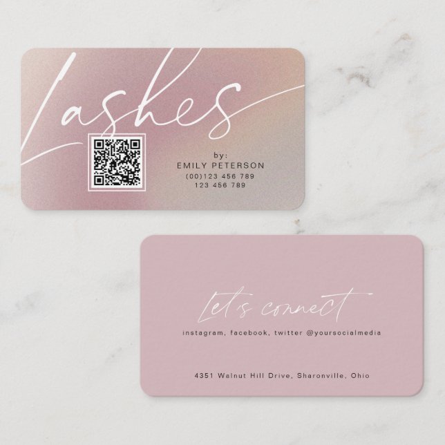 Código QR moda moderna tarjetas de visita lash ele (Anverso / Reverso)