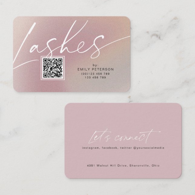 Código QR moda moderna tarjetas de visita lash ele (Anverso / Reverso)