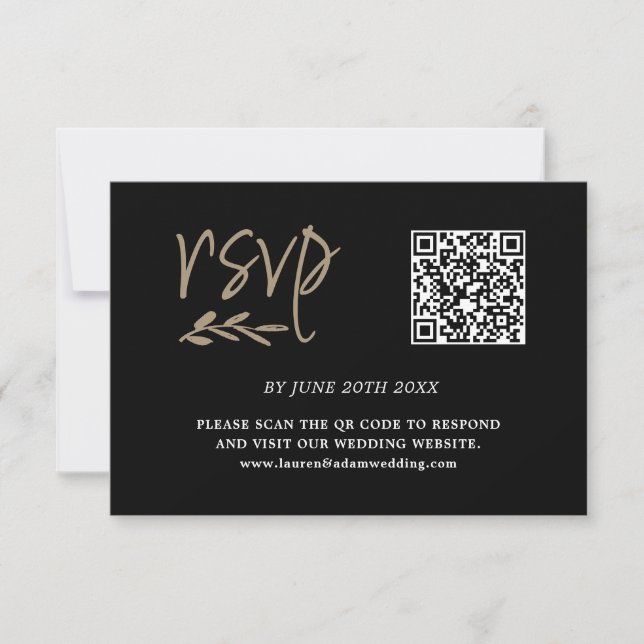 Código QR moderno en negro y oro RSVP (Anverso)