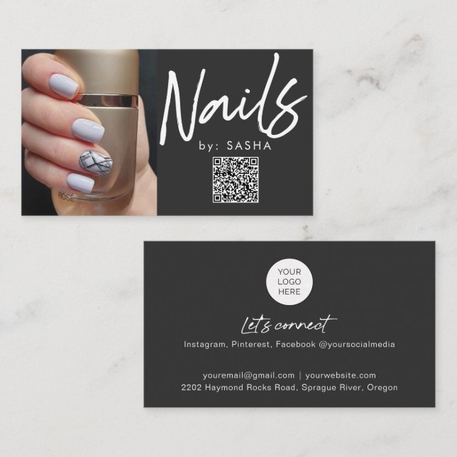 Código QR nails tarjetas de visita de fotos (Anverso / Reverso)