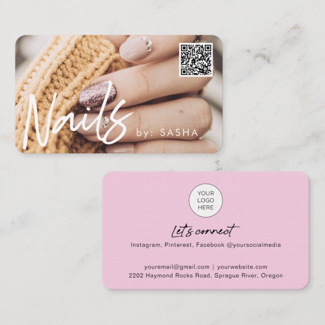Código QR nails tarjetas de visita de fotos (Anverso / Reverso)