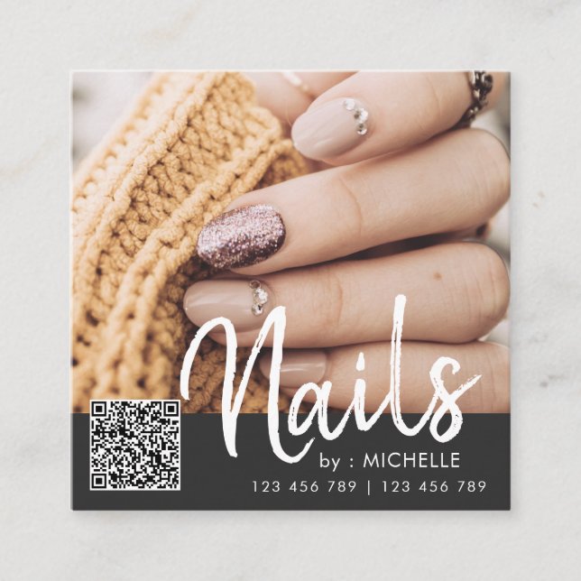Código QR nails tarjetas de visita de fotos (Anverso)