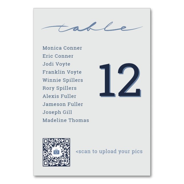 Código QR para Fotos de la Boda y Número de Mesa (Anverso)