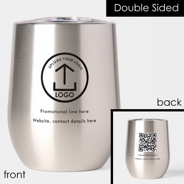 Código QR para logotipos profesionales (Professional Business Logo Text Promo QR Code Thermal Wine Tumbler)