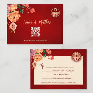 Código QR Peony Red RSVP Boda chino