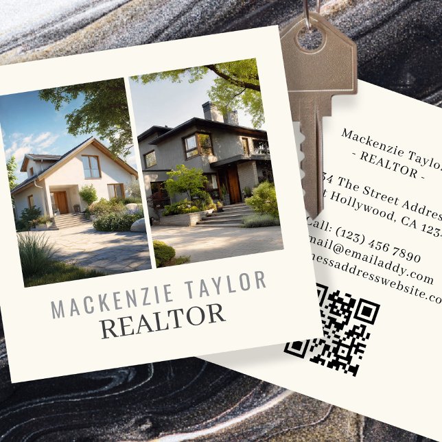 Código QR personalizado profesional de Realtor 2 F (Realtor 2 Photo Professional Personalized QR Code by Ricaso. Estate agent business cards. )