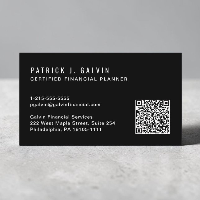 Código QR Planificador Financiero Certificado CFP  (CFP Certified Financial Planner QR Code Black Business Card)