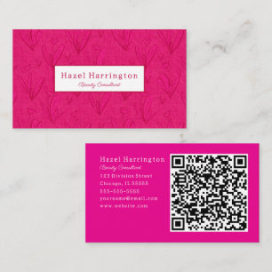 Código QR rosa caliente tarjeta de visita Floral M