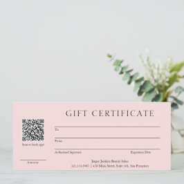 Código QR rosa Certificado de regalo de negocios m