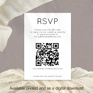 Código QR simple Tarjeta RSVP de boda blanca negra