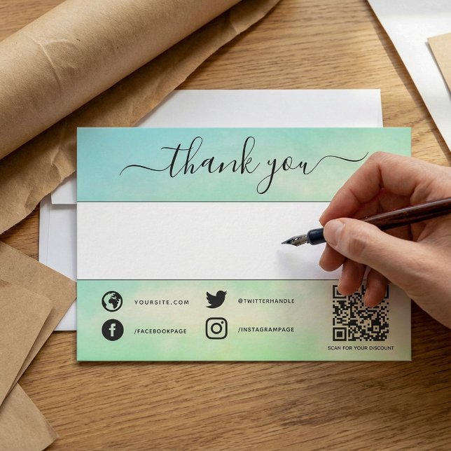 Código qr social verde gracias insertar tarjeta (Green social qr code thank you insert card.)