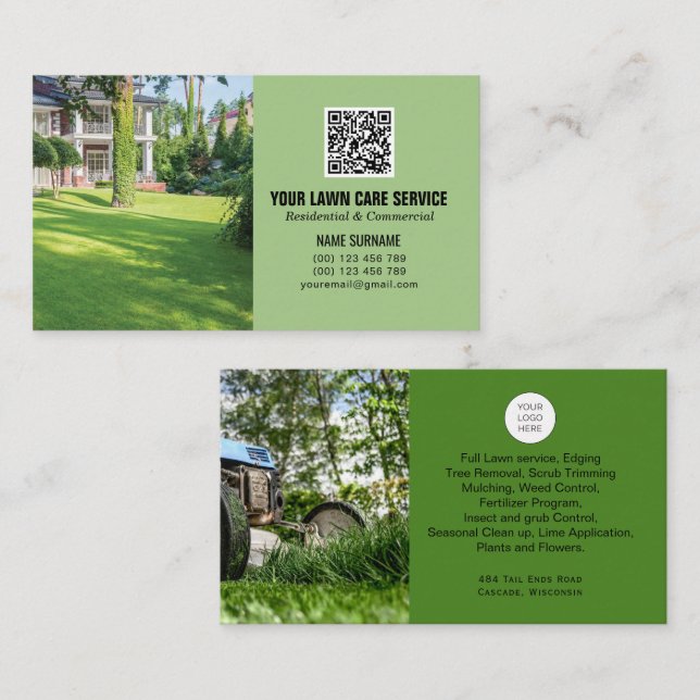 Código QR Tarjeta de negocios Lawn Care con fotos (Anverso / Reverso)