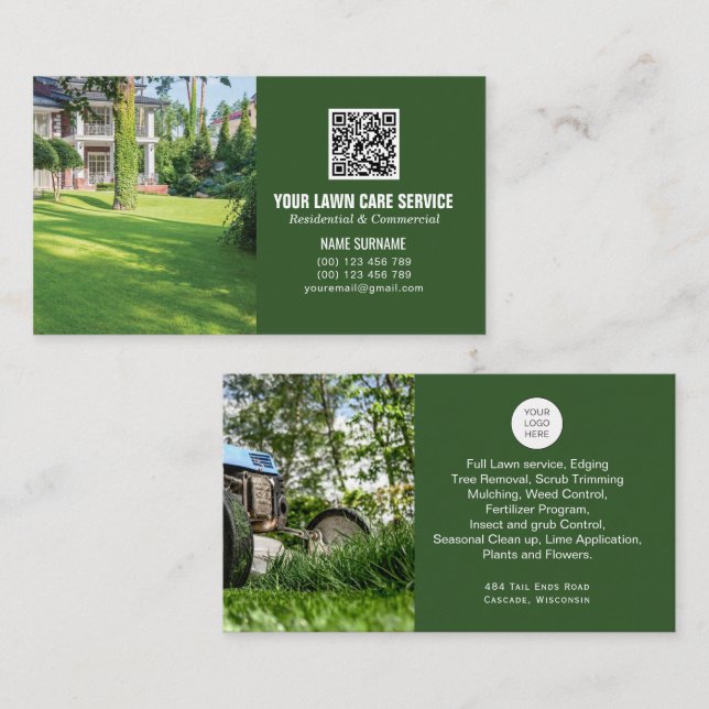 Código QR Tarjeta de negocios Lawn Care con fotos (Anverso / Reverso)