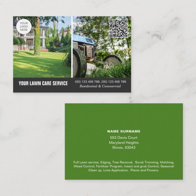 Código QR Tarjeta de negocios Lawn Care con fotos (Anverso / Reverso)