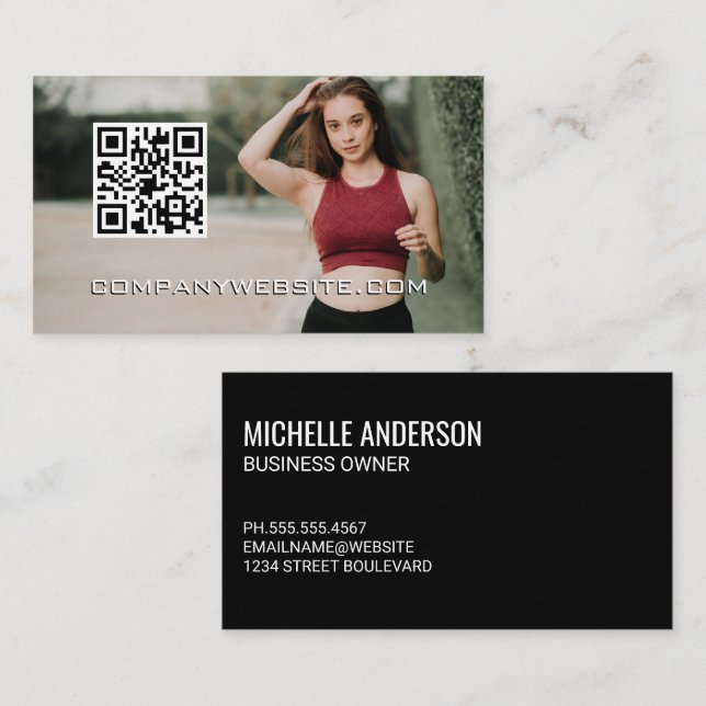 Código QR | Tarjeta de presentación modelo de muje (Anverso / Reverso)