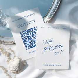 Código QR Tarjeta RSVP de Boda Azul y Blanco Moder