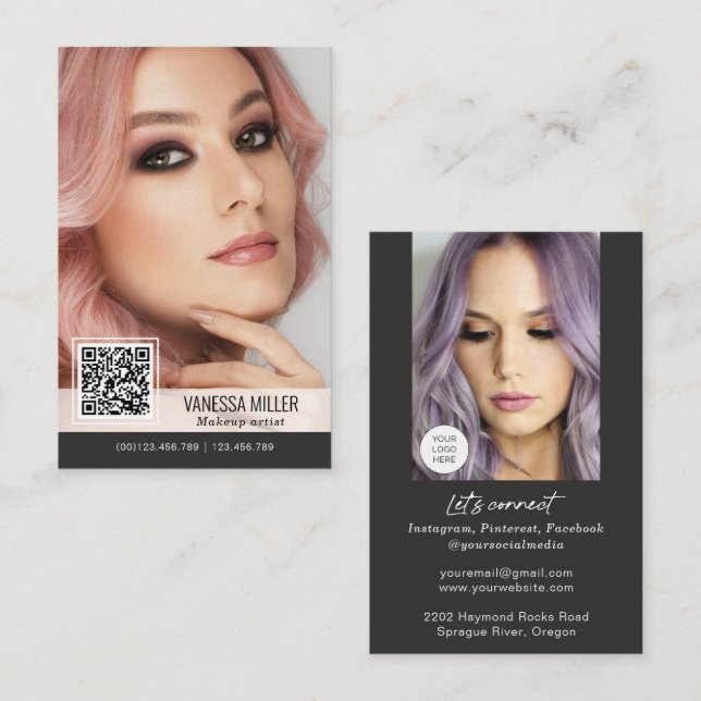 Código QR tarjetas de visita modernas para artista (Anverso / Reverso)