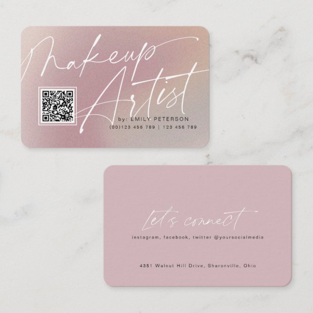 Código QR tarjetas de visita modernas para artista (Anverso / Reverso)