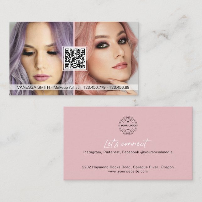 Código QR Tarjetas de visita para maquillador (Anverso / Reverso)