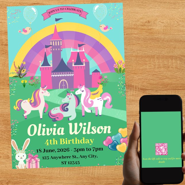 Código QR Unicornios Invitación al cumpleaños mági (Subido por el creador)