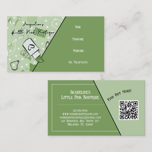 Código QR Verde Diseño de Tarjeta de Visita Salón  (Anverso / Reverso)